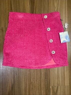 MAJORELLE Vibrant Pink Textured Button-Front Mini Skirt